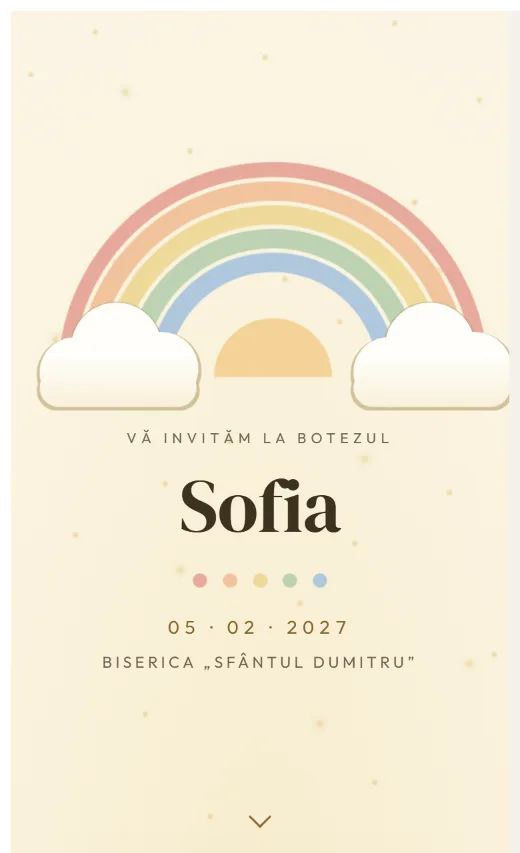 Invitație digitală de botez, model Curcubeu