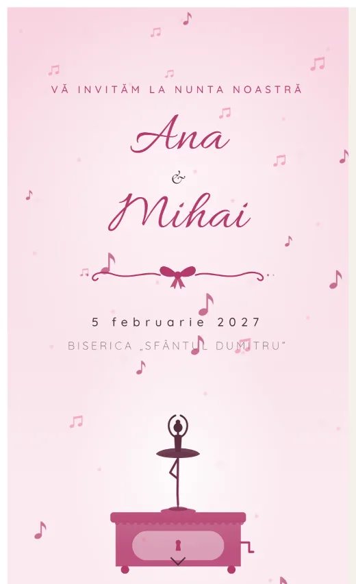 Invitație digitală de nuntă, model Cutie muzicală