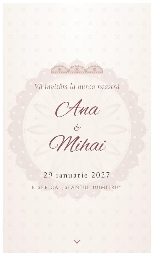 Invitație digitală de nuntă, model Dantelă