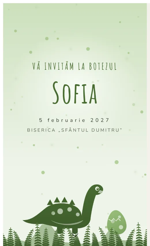 Invitație digitală de botez, model Dinozaur