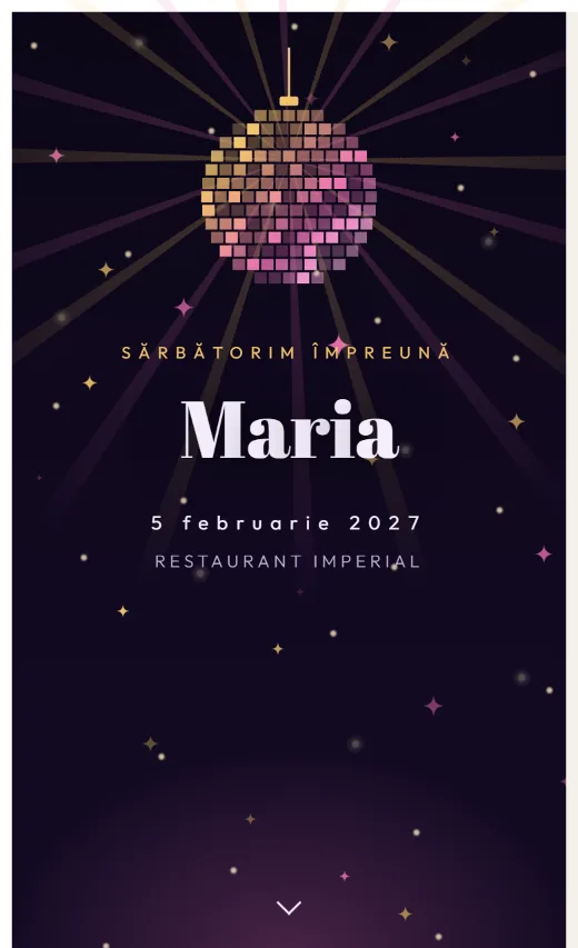 Invitație digitală de aniversare, model Disco