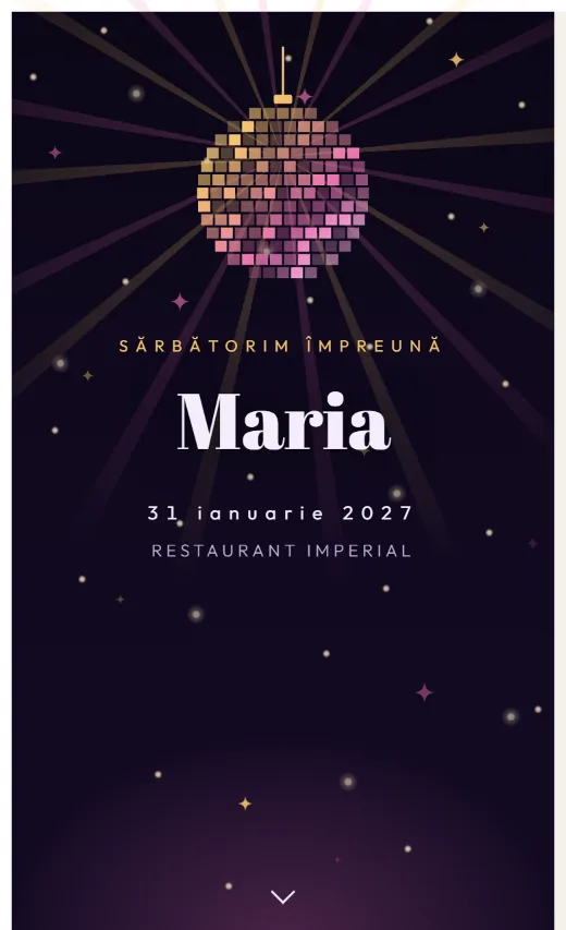 Invitație digitală de aniversare, model Disco