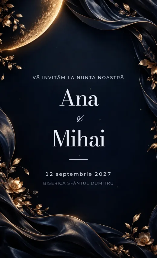Invitație digitală de nuntă, model Eclipsă de satin