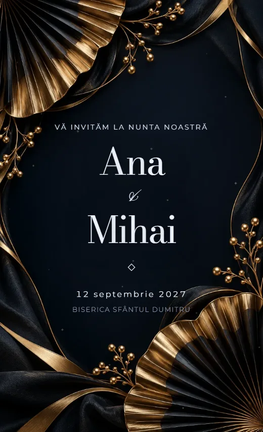 Invitație digitală de nuntă, model Evantai de gală
