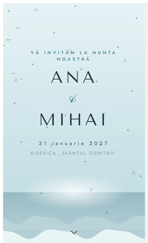 Invitație digitală de nuntă, model Faleză