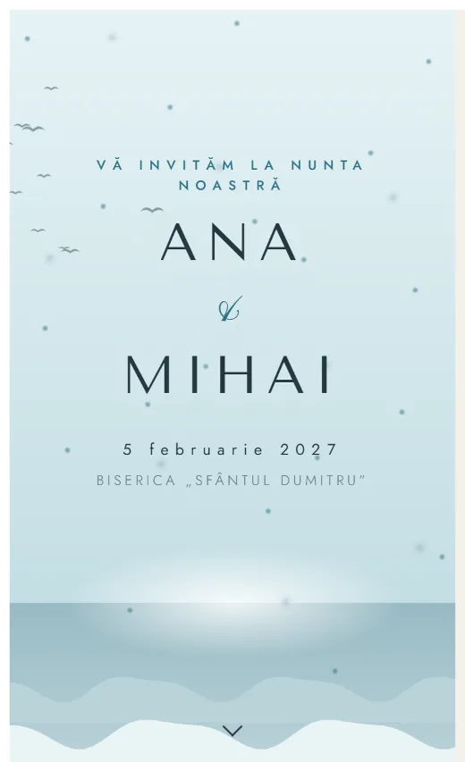 Invitație digitală de nuntă, model Faleză