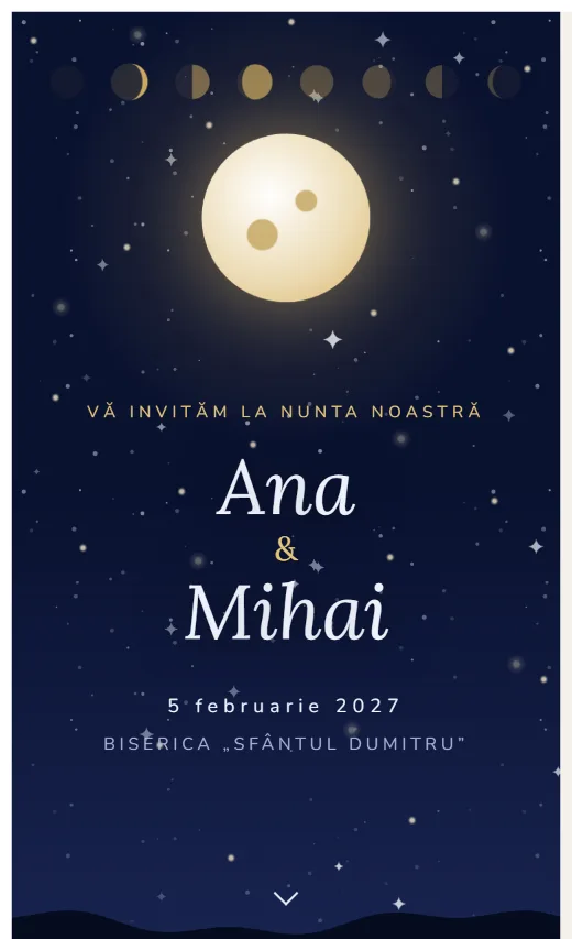 Invitație digitală de nuntă, model Fazele lunii