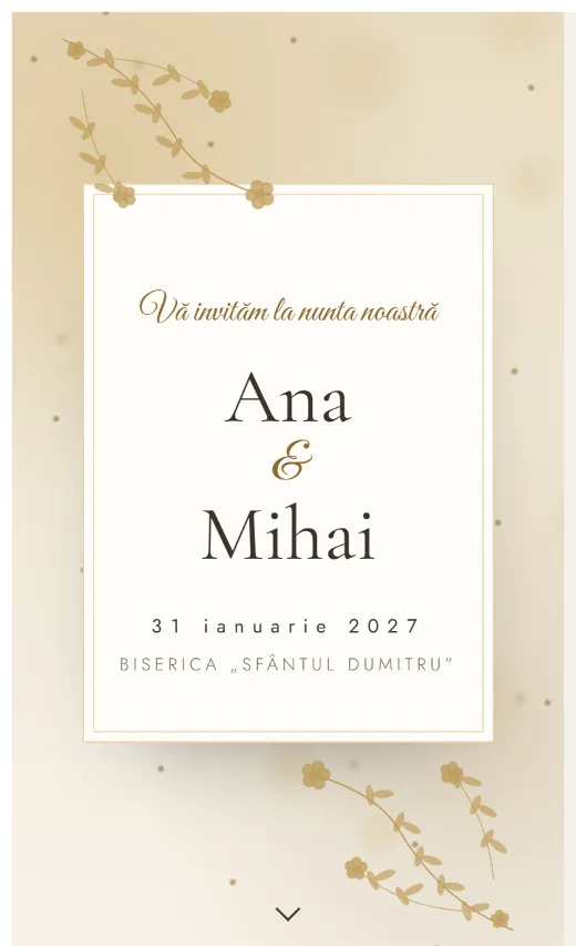 Invitație digitală de nuntă, model Fildeș