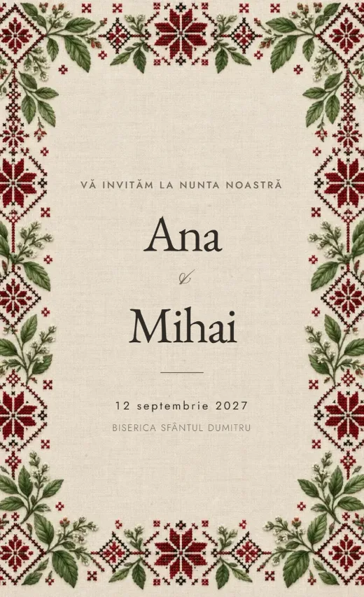 Invitație digitală de nuntă, model Fir de busuioc