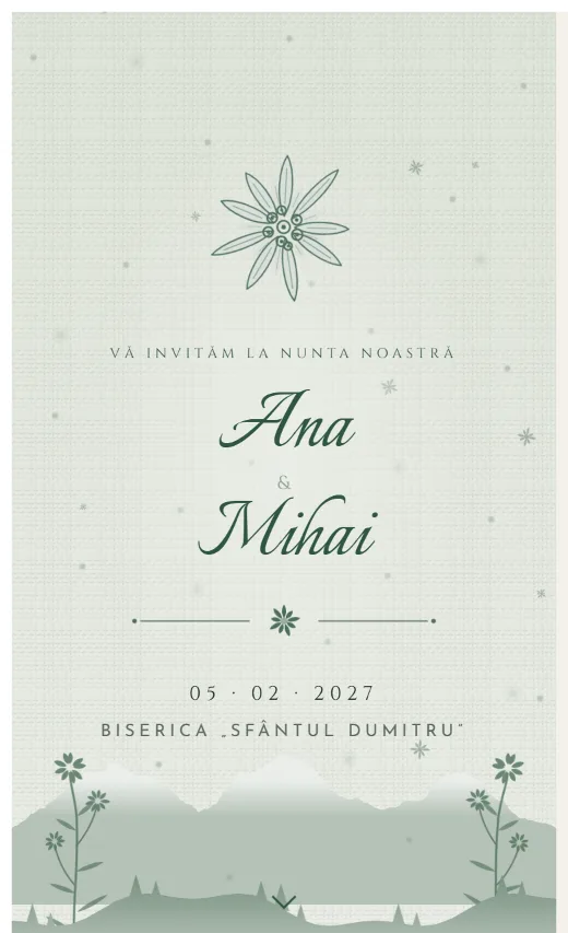 Invitație digitală de nuntă, model Floare de colț