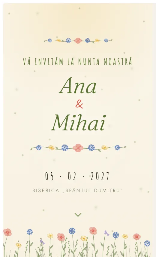 Invitație digitală de nuntă, model Flori de câmp