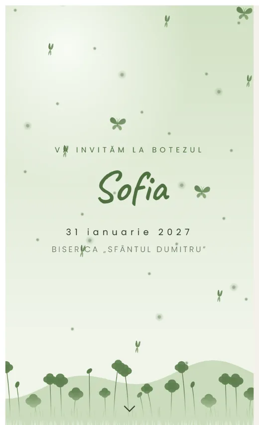 Invitație digitală de botez, model Fluturi