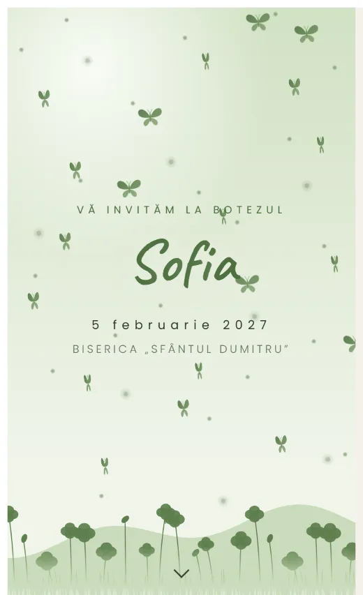 Invitație digitală de botez, model Fluturi