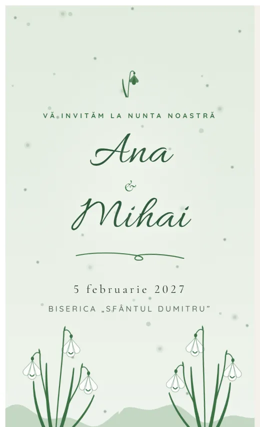 Invitație digitală de nuntă, model Ghiocei