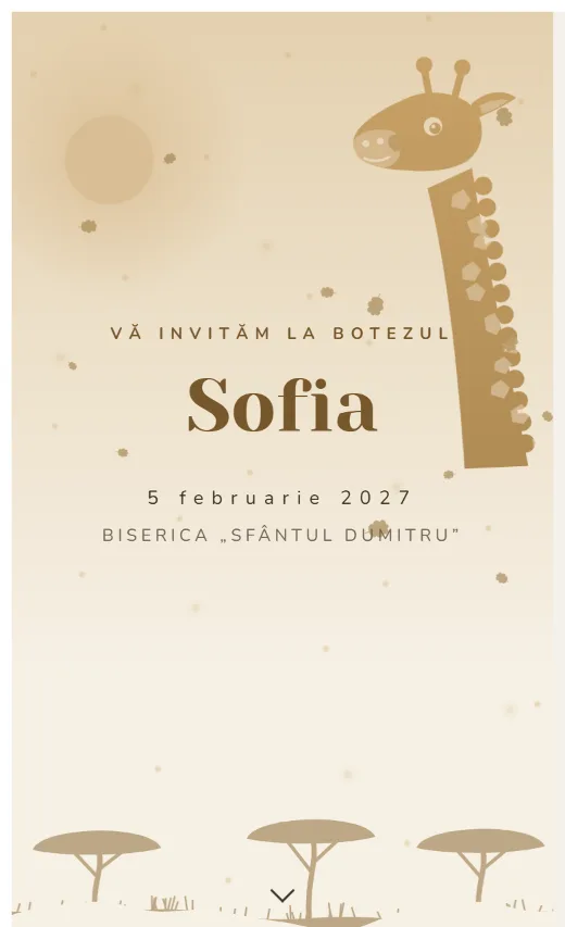Invitație digitală de botez, model Girafă