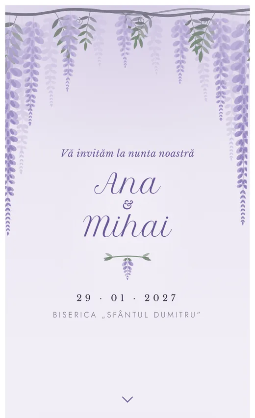 Invitație digitală de nuntă, model Glicină