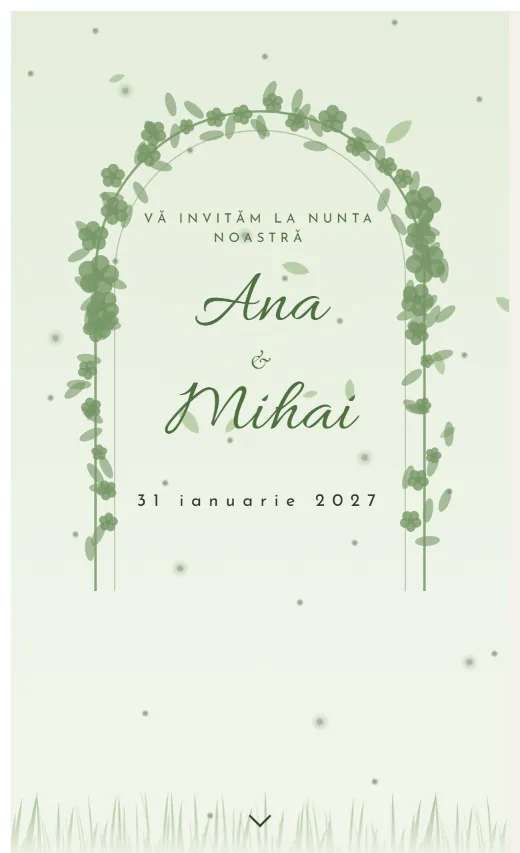 Invitație digitală de nuntă, model Grădină albă