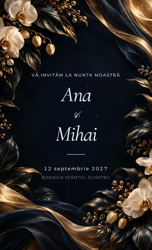 Invitație digitală de nuntă, model Grădină de onix