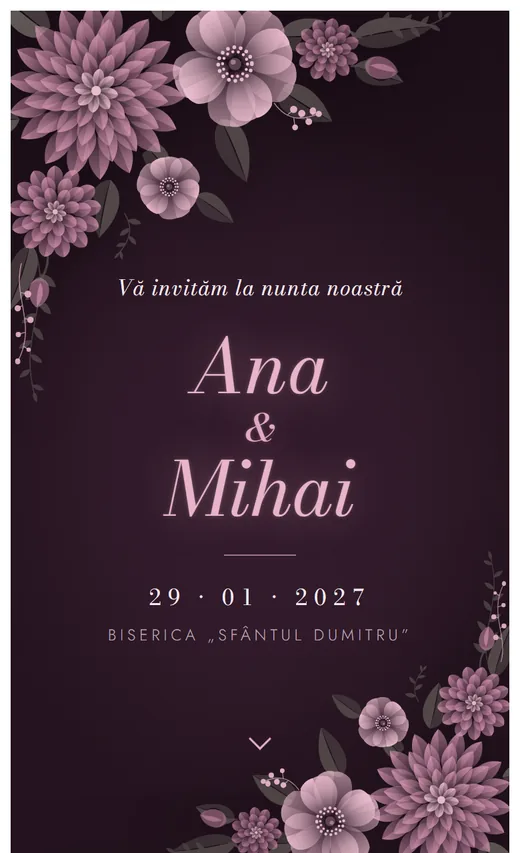 Invitație digitală de nuntă, model Grădină de seară