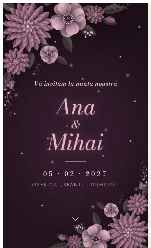 Invitație digitală de nuntă, model Grădină de seară