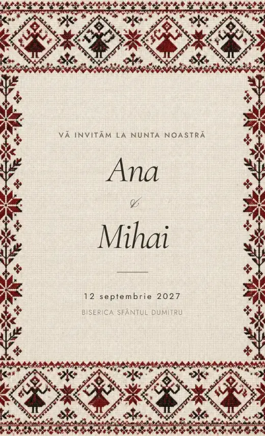 Invitație digitală de nuntă, model Horă de fire