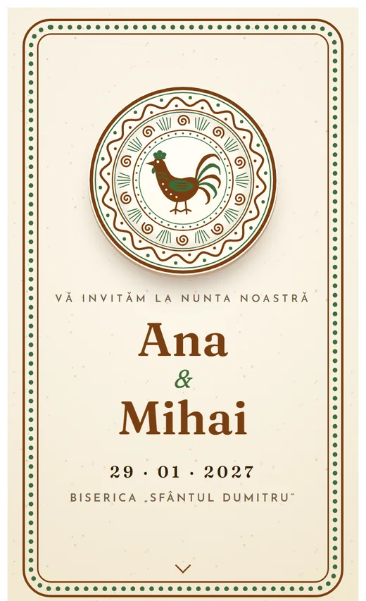 Invitație digitală de nuntă, model Horezu