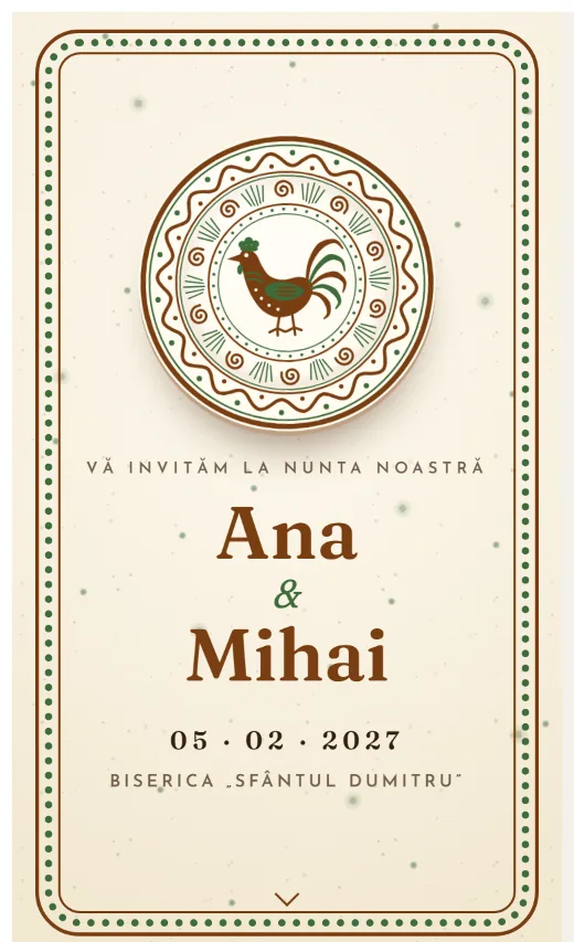 Invitație digitală de nuntă, model Horezu