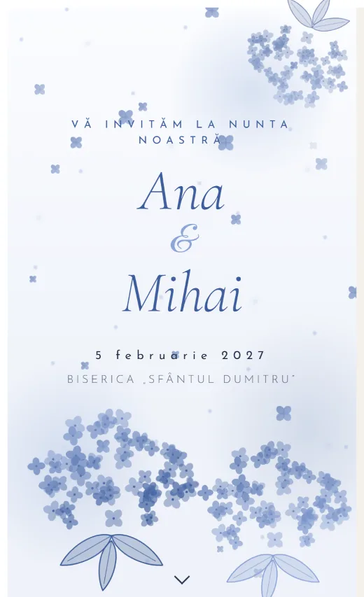 Invitație digitală de nuntă, model Hortensie