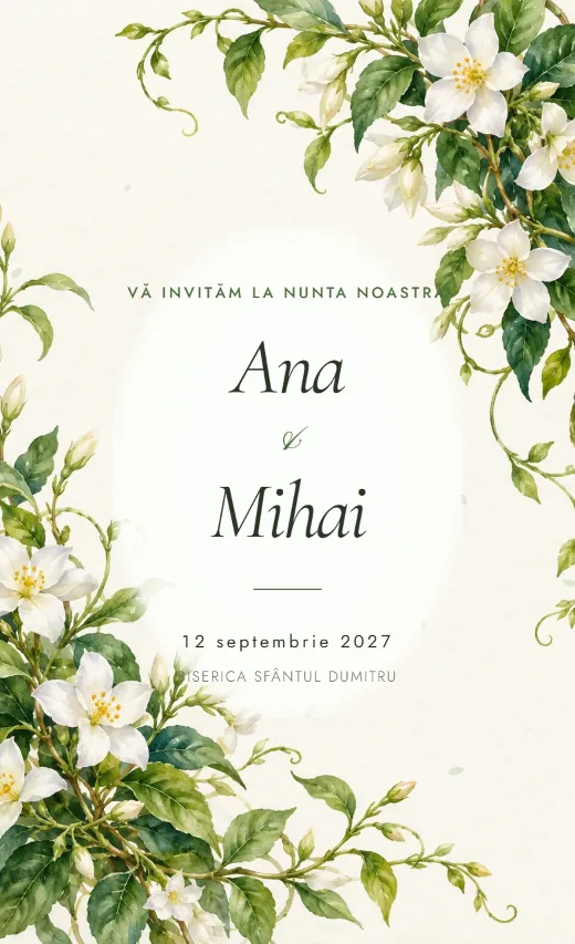 Invitație digitală de nuntă, model Iasomie în zori