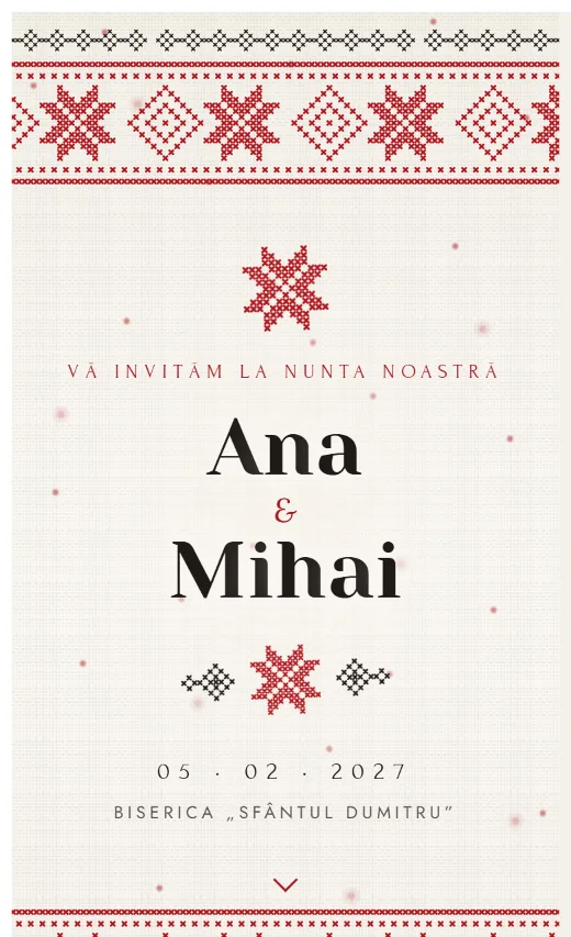 Invitație digitală de nuntă, model Ie românească