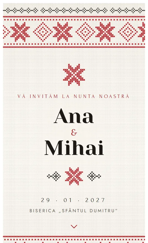 Invitație digitală de nuntă, model Ie românească