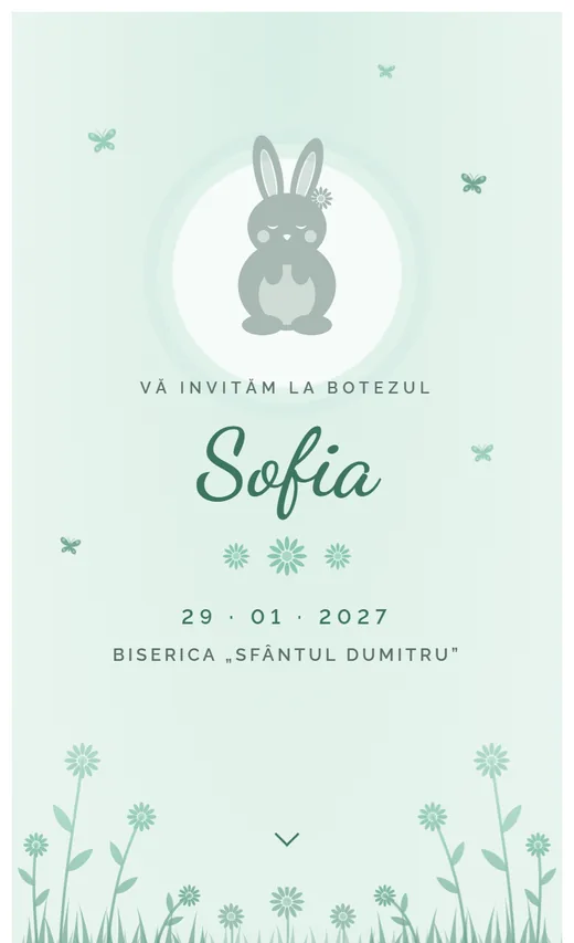 Invitație digitală de botez, model Iepuraș