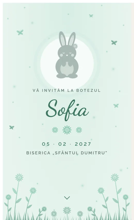 Invitație digitală de botez, model Iepuraș