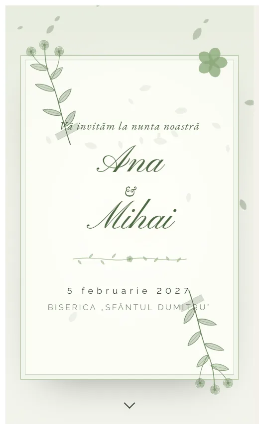 Invitație digitală de nuntă, model Ierbar