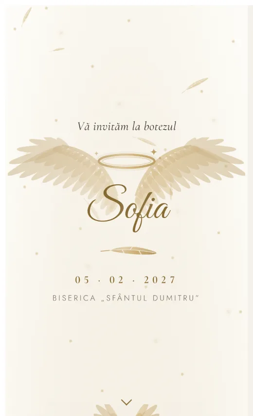 Invitație digitală de botez, model Îngeraș