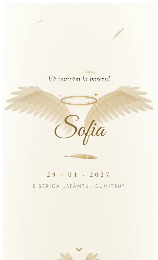 Invitație digitală de botez, model Îngeraș