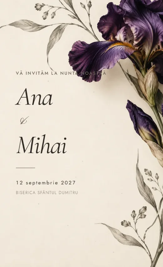 Invitație digitală de nuntă, model Iris de cerneală