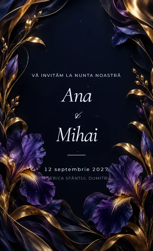 Invitație digitală de nuntă, model Iris nocturn