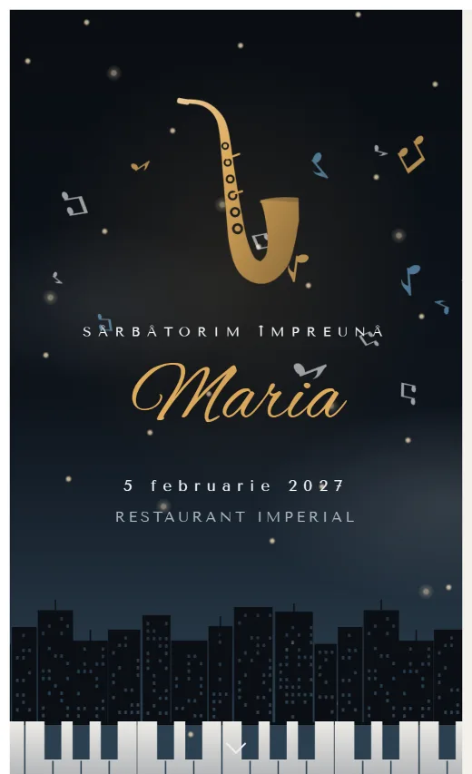 Invitație digitală de aniversare, model Jazz