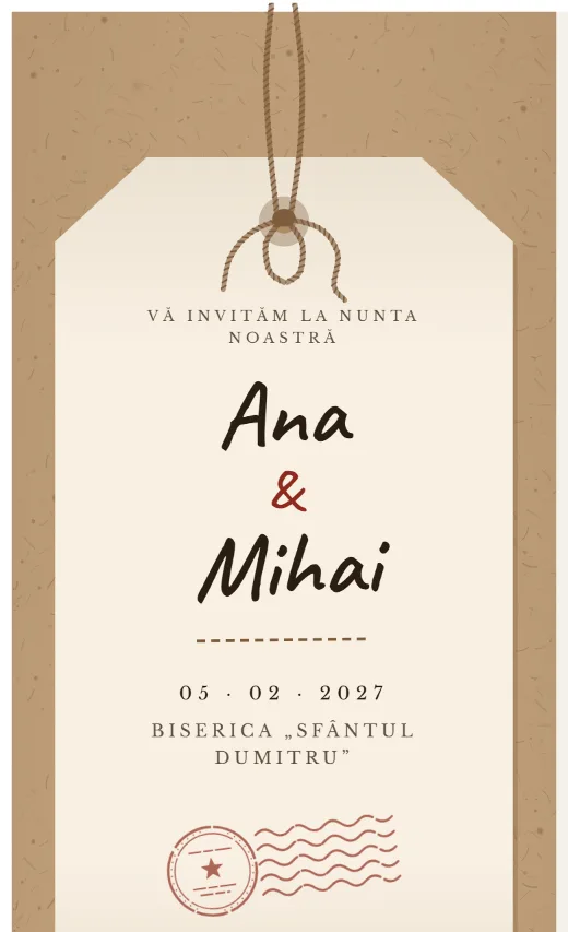 Invitație digitală de nuntă, model Kraft