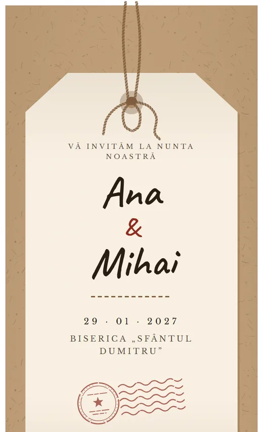 Invitație digitală de nuntă, model Kraft