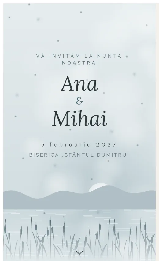 Invitație digitală de nuntă, model Lac în zori