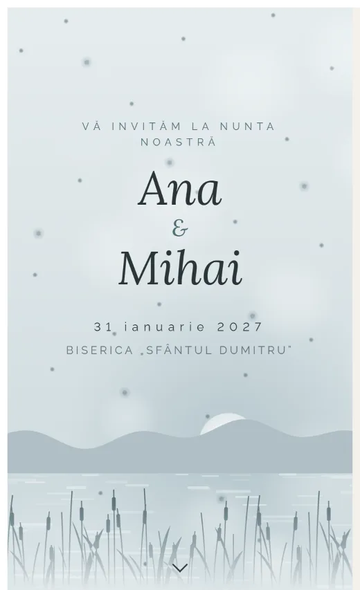 Invitație digitală de nuntă, model Lac în zori