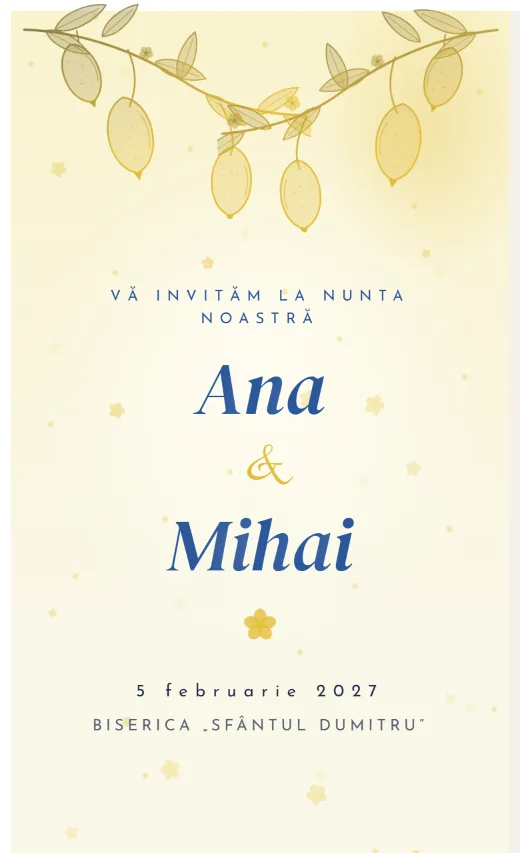 Invitație digitală de nuntă, model Lămâi