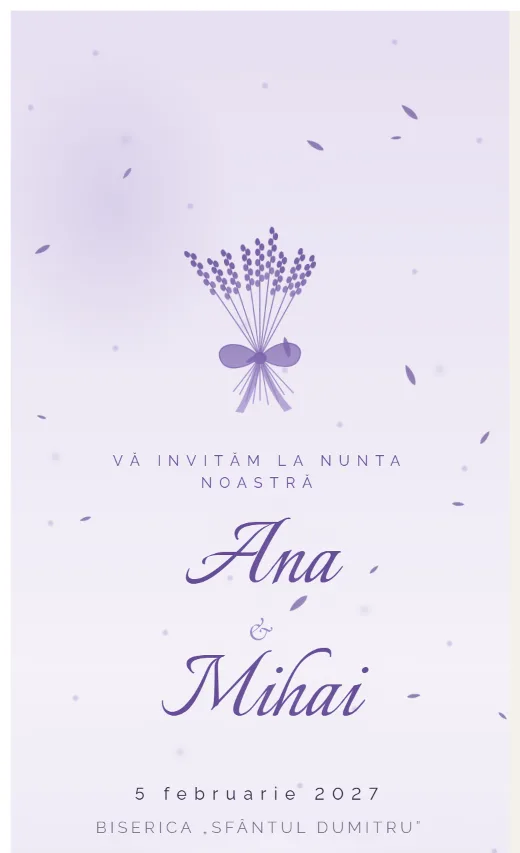 Invitație digitală de nuntă, model Lavandă