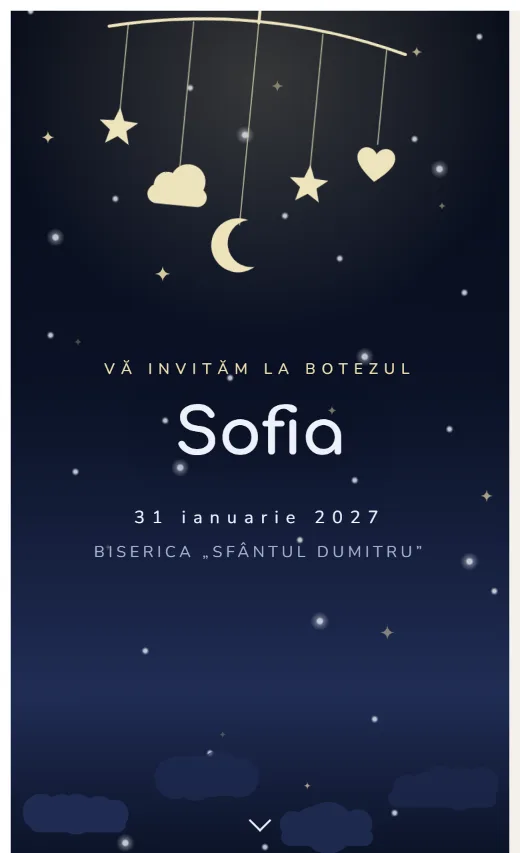 Invitație digitală de botez, model Leagăn