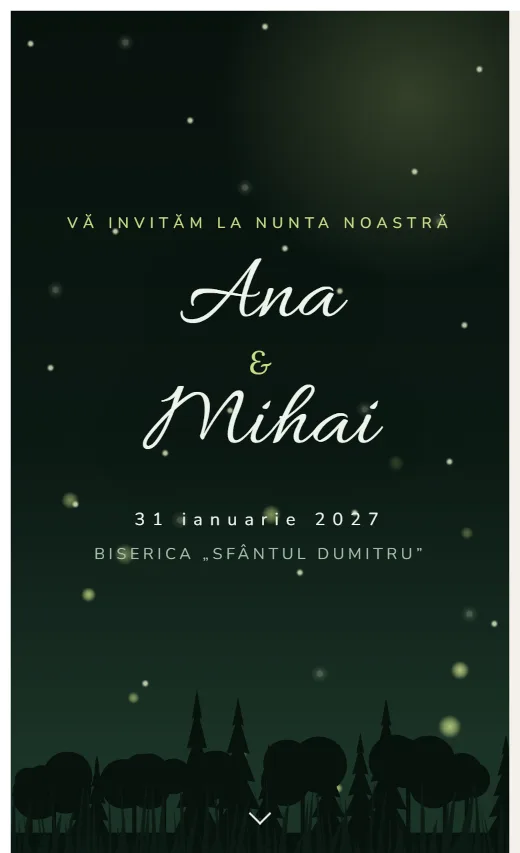 Invitație digitală de nuntă, model Licurici