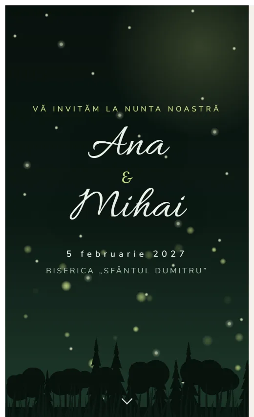 Invitație digitală de nuntă, model Licurici