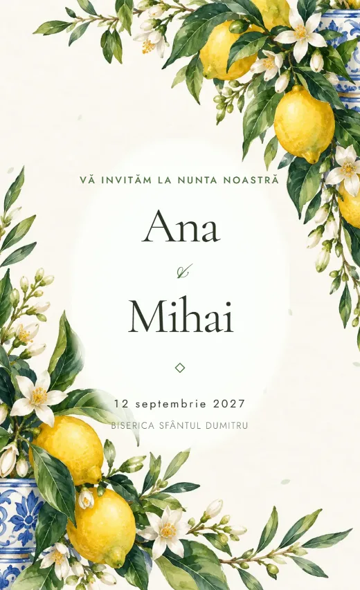 Invitație digitală de nuntă, model Livadă de lămâi