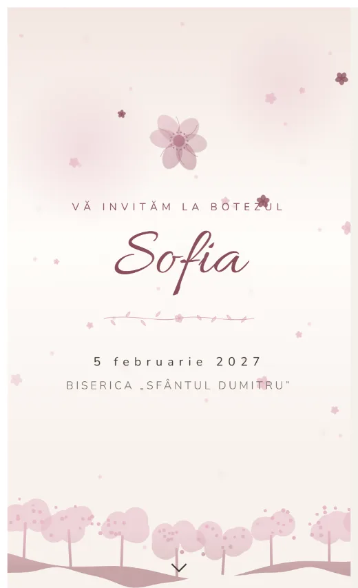 Invitație digitală de botez, model Livadă